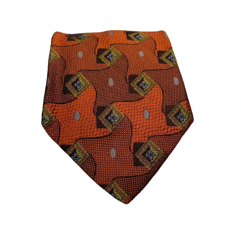 Jos. A. Bank Orange Silk Tie Made in‎ Italy Stitch Pattern Men's Tie Quirky Read